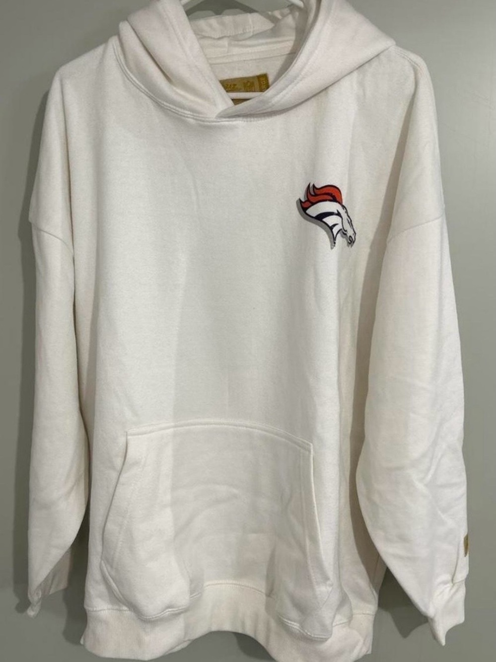 White Pullover Hoodie with Small Bronco Logo